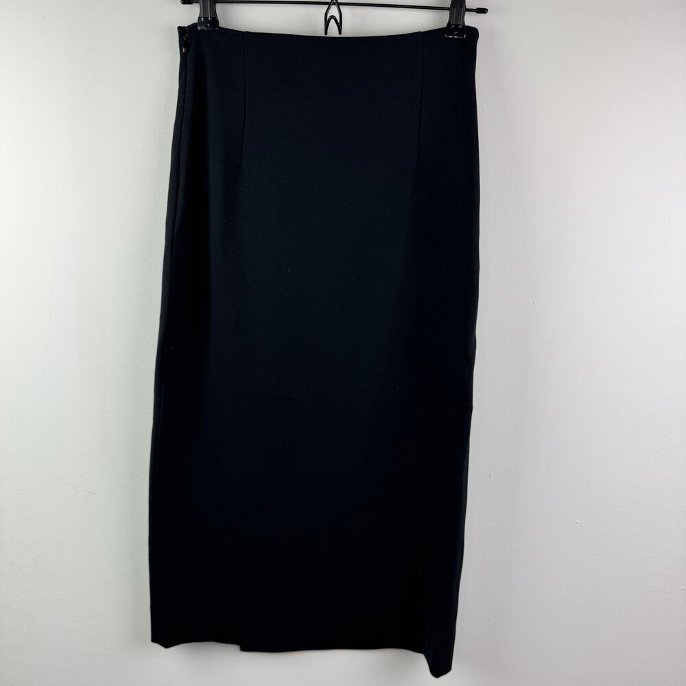 Babaton Aritzia Black Midi Pencil Skirt Billy Asymmetrical Waist Button Size 4 - Picture 6 of 9